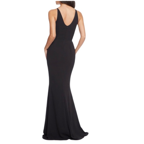 NWT Dress the Population Black Jordan Ruched Side Front Slit Gown - Sz M - Picture 2 of 9